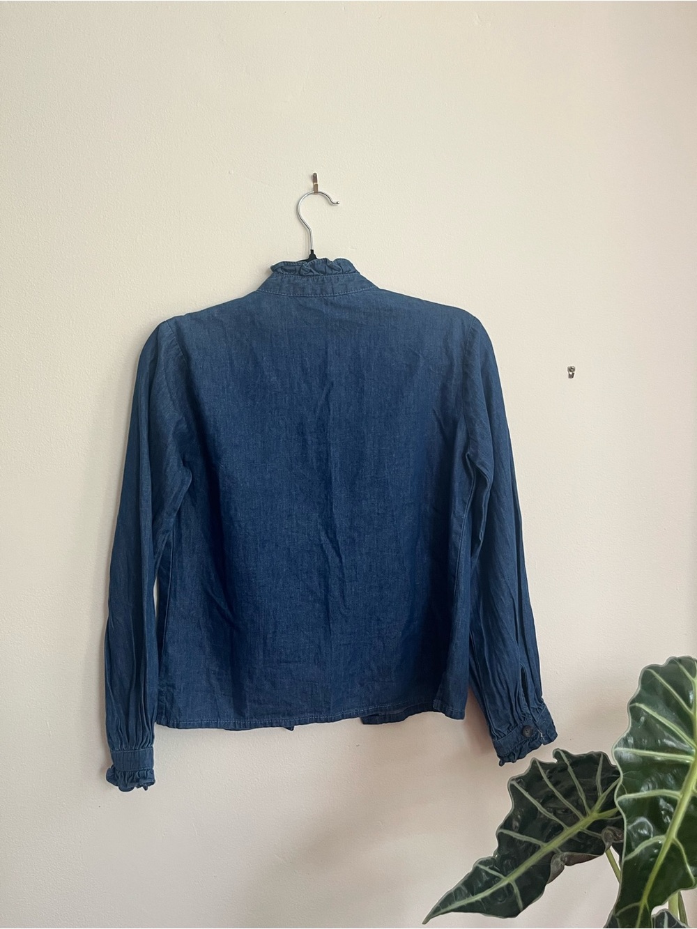 French Connection Blue Ruffle-Trim Button-Up Blouse - Picture 5 of 5